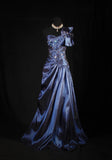 Vintage Prom Dresses 90s Formal A line One Shoulder Navy Blue Satin With Beadings Long Party Gowns Prom Dresses HZ0311