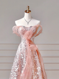 Modest Prom Dresses Aesthetic Ball Gown Off The Shoulder Pink Sequins Corset Fitted Inspiration Impress Long Party Formal Gown For Teens High Schools Girls HZ0311