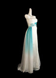 Classic A Line Strapless White Blue Ombre Chiffon Sleeveless Long Prom Dresses High School Senior Graduation Dance Evening Outfits HZ0311