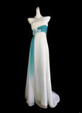 Classic A Line Strapless White Blue Ombre Chiffon Sleeveless Long Prom Dresses High School Senior Graduation Dance Evening Outfits HZ0311