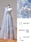 Modest Prom Dresses Aesthetic Ball Gown Strapless Light Sky Blue Sequin Corset Fitted Impress Long Party Formal Gown For Teens High Schools Girls HZ0311