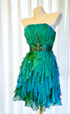 Vintage A Line Strapless Green Chiffon Hoco Gowns Short 18th Birthday Dress Homecoming Dresses Cocktail Gown HZ0311