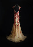 Vintage Prom Dresses 90s Formal Mermaid Scoop Neck Champagne With Red Beadings Long Party Gowns Prom Dresses HZ0311