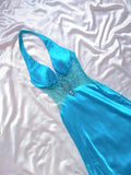 Vintage Mermaid Halter Blue Satin Sleeveless Long Prom Dresses High School Senior Graduation Dance Evening Outfits HZ0311