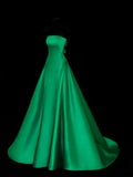 Modest Prom Dress Aesthetic Ball Gowns Strapless Green Satin Style Impress Long Prom Dresses Party Formal Gowns HZ0311
