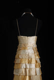 Vintage Prom Dresses 90s Formal A line Halter Gold Tiered With Beadings Long Party Gowns Prom Dresses HZ0311