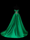 Modest Prom Dress Aesthetic Ball Gowns Strapless Green Satin Style Impress Long Prom Dresses Party Formal Gowns HZ0311