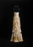 Vintage Prom Dresses 90s Formal A line Halter Gold Tiered With Beadings Long Party Gowns Prom Dresses HZ0311