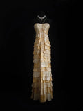 Vintage Prom Dresses 90s Formal A line Halter Gold Tiered With Beadings Long Party Gowns Prom Dresses HZ0311
