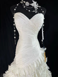 Timeless Women's Mermaid Strapless Sweetheart Sleeveless White Tulle Tiered Pleated With Beads Long Vintage Fitted 1920s Wedding Dresses HZ0311