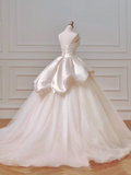 Romantic Long Wedding Dresses Ball Gown Sweetheart Satin Lace Pleated Wedding Dress Style For Brides Fitted With Sleeves Bridal Gowns HZ0311