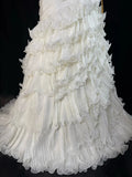 Timeless Women's Mermaid Strapless Sweetheart Sleeveless White Tulle Tiered Pleated With Beads Long Vintage Fitted 1920s Wedding Dresses HZ0311