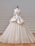 Romantic Long Wedding Dresses Ball Gown Sweetheart Satin Lace Pleated Wedding Dress Style For Brides Fitted With Sleeves Bridal Gowns HZ0311