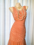 Vintage 90s Mermaid V Neck Orange Tulle For Women Party Dresses Long Prom Dress 21st Birthday Outfits HZ0311