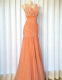 Vintage 90s Mermaid V Neck Orange Tulle For Women Party Dresses Long Prom Dress 21st Birthday Outfits HZ0311