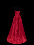 Ball Gowns Prom Dress Aesthetic Strapless Red Satin With Feather Style Impress Long Prom Dresses Party Formal Gowns HZ0311