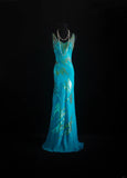 Vintage Prom Dresses 90s Formal Mermaid V Neck Blue Chiffon With Beadings Long Party Gowns Prom Dresses HZ0311