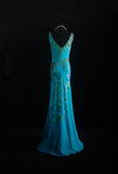 Vintage Prom Dresses 90s Formal Mermaid V Neck Blue Chiffon With Beadings Long Party Gowns Prom Dresses HZ0311