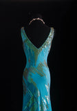Vintage Prom Dresses 90s Formal Mermaid V Neck Blue Chiffon With Beadings Long Party Gowns Prom Dresses HZ0311