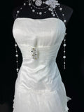 Timeless Women's A Line Strapless Sleeveless White Lace Tiered Long Vintage Fitted 1920s Wedding Dresses HZ0311