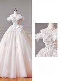 Princess Long Wedding Gowns Ball Gown Off The Shoulder Tulle For Bride With Short Sleeves Lace Bodice Bridal Dress HZ0311