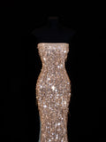 Affordable Sequin 1950s Formal Mermaid Strapless Champagne With Beads Style Impress Long Prom Dresses Party Formal Gowns HZ0311