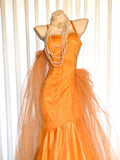 Vintage 90s Mermaid Spaghetti Strap Orange Tulle For Women Long Prom Dress 21st Birthday Outfits HZ0311