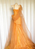 Vintage 90s Mermaid Spaghetti Strap Orange Tulle For Women Long Prom Dress 21st Birthday Outfits HZ0311