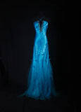 Vintage 90s Prom Dresses Women Mermaid Halter Blue Long Formal Dance Evening Party Gowns HZ0311