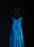 Vintage 90s Prom Dresses Women Mermaid Halter Blue Long Formal Dance Evening Party Gowns HZ0311