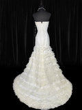 Elegant Mermaid Strapless Sleeveless White Lace Tiered Long Vintage Fitted 1920s Wedding Dresses HZ0311