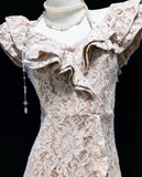 Retro Sheath V Neck Pink Lace Hoco Gowns Short 18th Birthday Dress Homecoming Dresses Cocktail Gown HZ0311