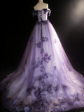 Vintage Ball Gown Off The Shoulder Lilac Tulle Long Quinceanera Dresses Sweet 15 16 Birthday Outfits HZ0311