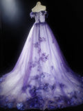 Vintage Ball Gown Off The Shoulder Lilac Tulle Long Quinceanera Dresses Sweet 15 16 Birthday Outfits HZ0311