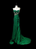 Vintage Mermaid Dark Green With Silver Beading Satin Sleeveless Long Prom Dresses High School Senior Graduation Dance Evening Outfits HZ0311
