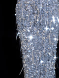 Affordable Sequin 1950s Formal Mermaid V Neck Halter Blue With Beads Style Impress Long Prom Dresses Party Formal Gowns HZ0311