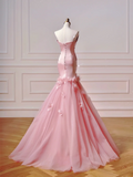 Chic Prom Dresses Aesthetic Mermaid Strapless Pink With Pleated Flowers Inspo Impress Long Party Formal Gown For Teenagers High Schools HZ0311