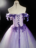 Vintage Ball Gown Off The Shoulder Lilac Tulle Long Quinceanera Dresses Sweet 15 16 Birthday Outfits HZ0311