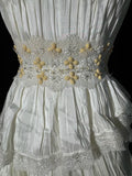 Timeless Women's A Line Strapless Sleeveless White Lace Tiered Satin Long Vintage Fitted 1920s Wedding Dresses HZ0311