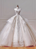 Romantic Long Wedding Dresses Ball Gown Sweetheart Tulle Lace Pleated Wedding Dress Style For Brides Fitted With Long Sleeves Bridal Gowns HZ0311