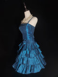 Vintage Ball Gown Spaghetti Strap Navy Blue Hoco Gowns Short 16th Birthday Dress Short Homecoming Dresses Cocktail Gown HZ0311