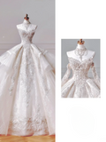 Romantic Long Wedding Dresses Ball Gown Sweetheart Tulle Lace Pleated Wedding Dress Style For Brides Fitted With Long Sleeves Bridal Gowns HZ0311