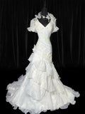 Elegant Mermaid Spaghetti Strap Sleeveless White Lace Tiered Long Vintage Fitted 1920s Wedding Dresses HZ0311