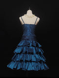 Vintage Ball Gown Spaghetti Strap Navy Blue Hoco Gowns Short 16th Birthday Dress Short Homecoming Dresses Cocktail Gown HZ0311