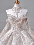 Romantic Long Wedding Dresses Ball Gown Sweetheart Tulle Lace Pleated Wedding Dress Style For Brides Fitted With Long Sleeves Bridal Gowns HZ0311