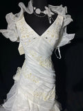 Elegant Mermaid Spaghetti Strap Sleeveless White Lace Tiered Long Vintage Fitted 1920s Wedding Dresses HZ0311