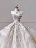 Romantic Long Wedding Dresses Ball Gown Sweetheart Tulle Lace Pleated Wedding Dress Style For Brides Fitted With Long Sleeves Bridal Gowns HZ0311