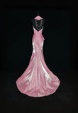 Vintage 1950s Mermaid V Neck Pink With Gold Lace Sleeveless Long Prom Dresses High School Senior Graduation Dance Evening Outfits HZ0311