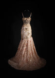 Spaghetti Straps Mermaid Pink Long Prom Dresses With Beads Women Sleeveless Party Dress HZ0311