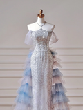 Sparkly Prom Dresses Aesthetic Mermaid Strapless Blue With Pleated Tassel Inspo Impress Long Party Formal Gown For Teenagers High Schools HZ0311
